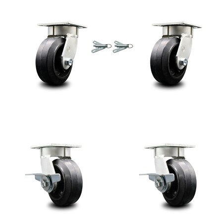 Service Caster 5 Inch Kingpinless Rubber on Steel Wheel Caster Swivel Locks 2 Brakes SCC, 2PK SCC-KP30S520-RSR-BSL-2-SLB-2